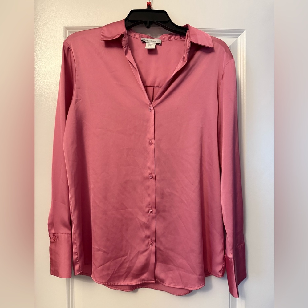 Pink satin button-down blouse #feminine size XS
